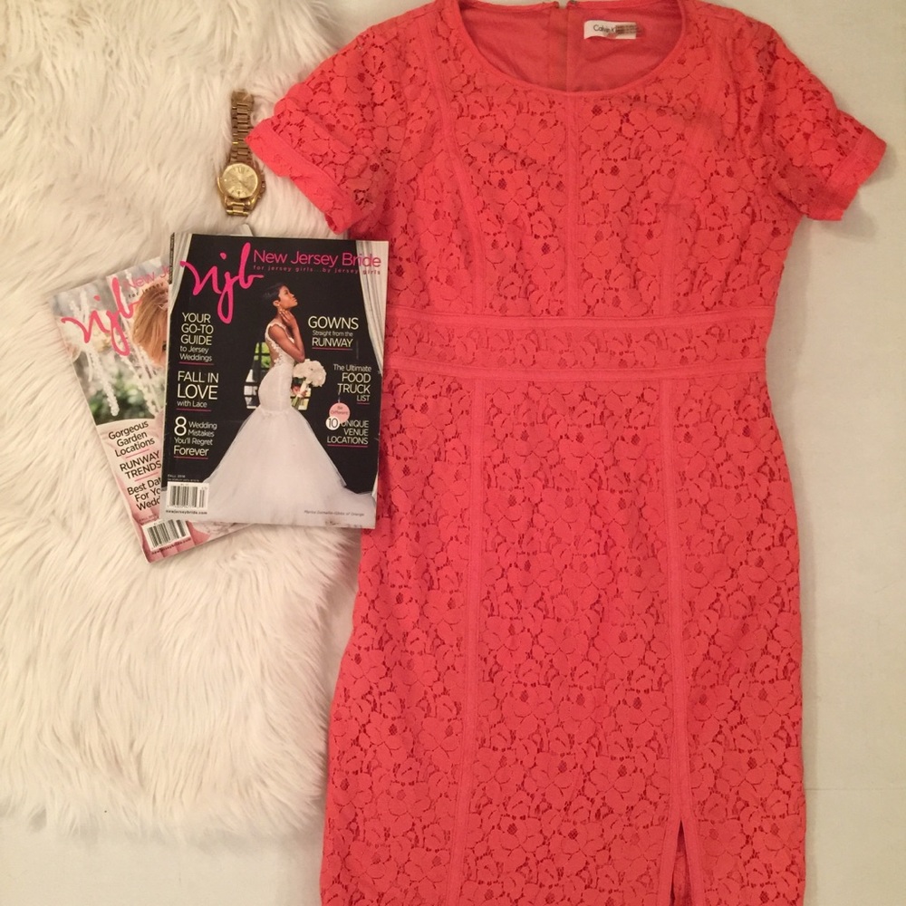 Calvin Klein Pencil Dress w/ Lace like detail